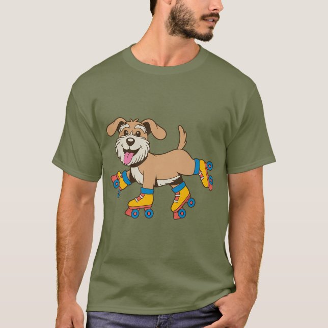 Dog On Roller Skates Hang On I See A Dog T-Shirt (Front)
