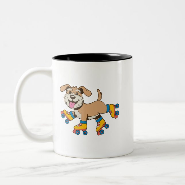 Dog On Roller Skates Hang On I See A Dog Two-Tone Coffee Mug (Left)