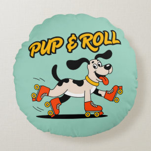 Dog On Roller Skates Pup & Roll Round Cushion