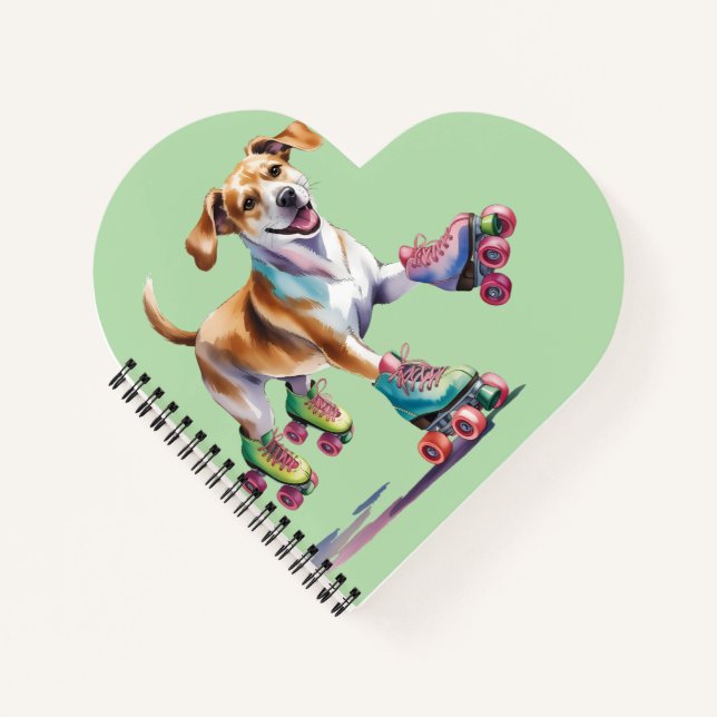 Dog On Roller Skates Watercolor Notebook (Front)
