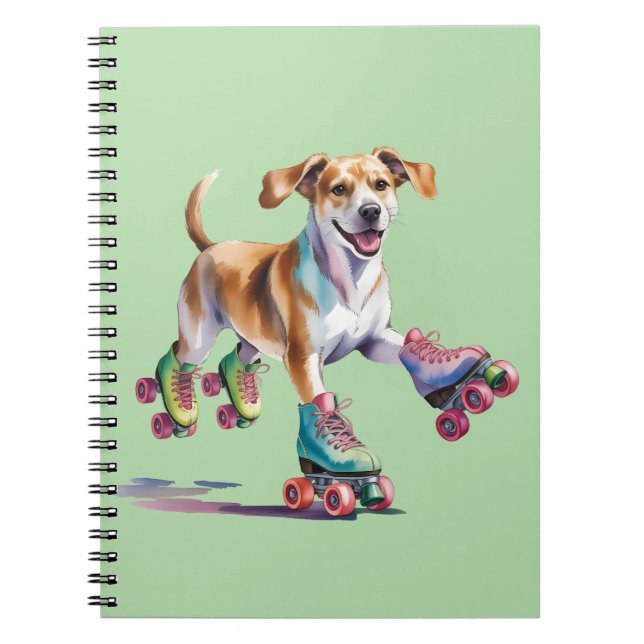 Dog On Roller Skates Watercolor Notebook (Front)