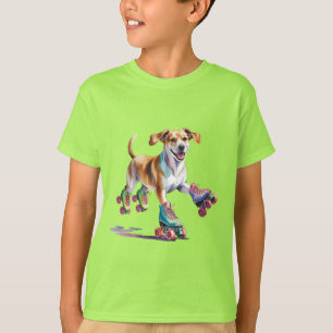 Dog On Roller Skates Watercolor T-Shirt