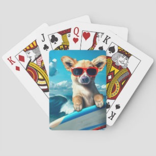 Dog on Surfboard Wearing Sunglasses AI Art Playing Cards