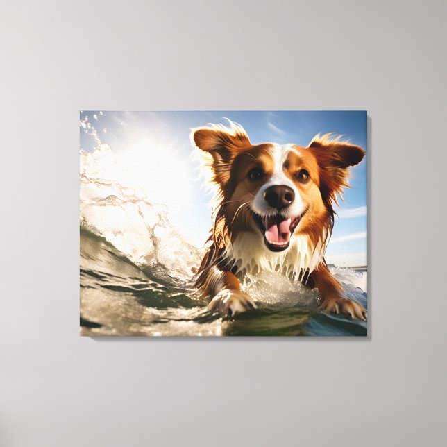 Dog on surfing board canvas print (Front)