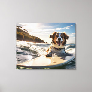Dog on surfing board canvas print