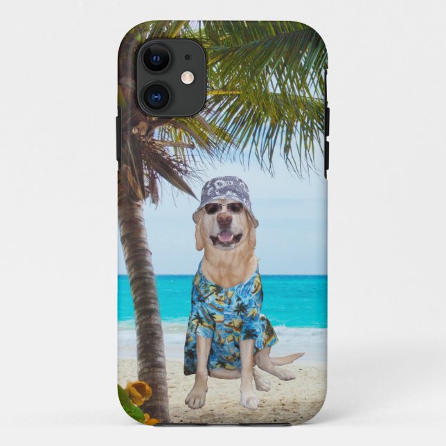 Dog on the Beach in Hawaiian Shirt Case-Mate iPhone Case (Back)