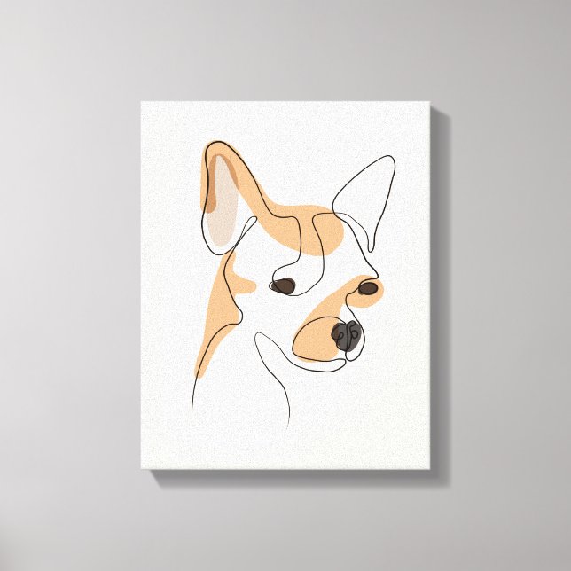 Dog One Line Drawing with Colour Canvas Print (Front)