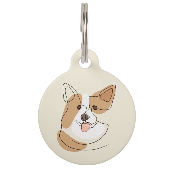 Dog One Line Drawing with Colour Pet Tag (Front)