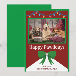 Dog one photo red and green Christmas Holiday Card