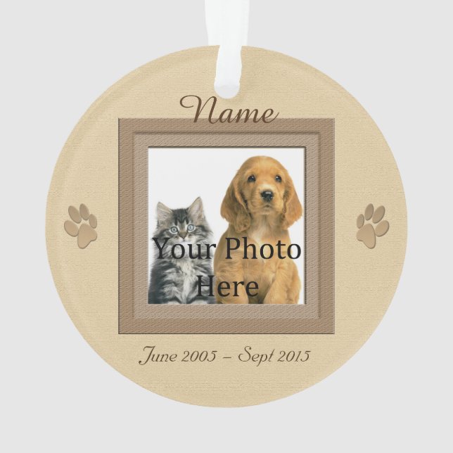 Dog or Cat Beige Perfect Memories Photo Ornament (Back)