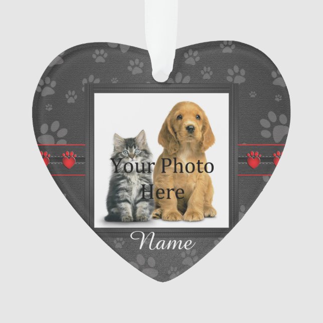 Dog or Cat Custom Grey Paw Prints Memorial Ornament (Front)