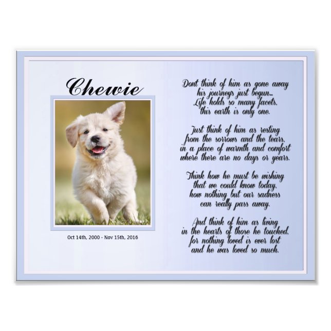 Dog or Cat Male Pet Memorial with Poem Photo Print (Front)
