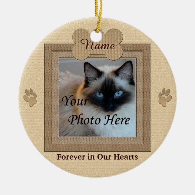 Dog or Cat Memorial Custom Beige Ceramic Tree Decoration (Front)