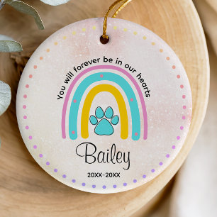 Dog or cat memorial cute pink blue rainbow ceramic tree decoration