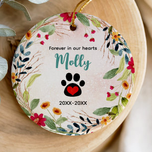 Dog or cat memorial paws cute colourful wreath ceramic tree decoration
