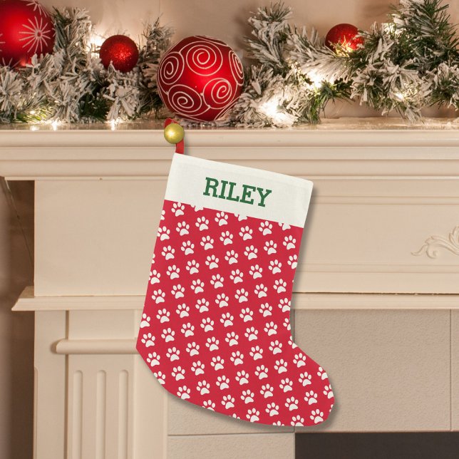 Dog or Cat Name Red Paw Print Personalised Xmas Small Christmas Stocking (Creator Uploaded)