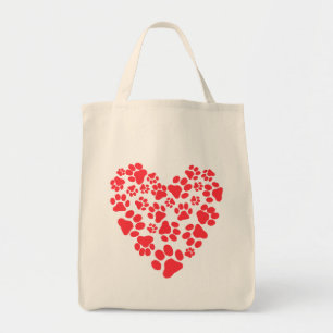 Dog or Cat Paw Prints Valentine Heart Tote Bag