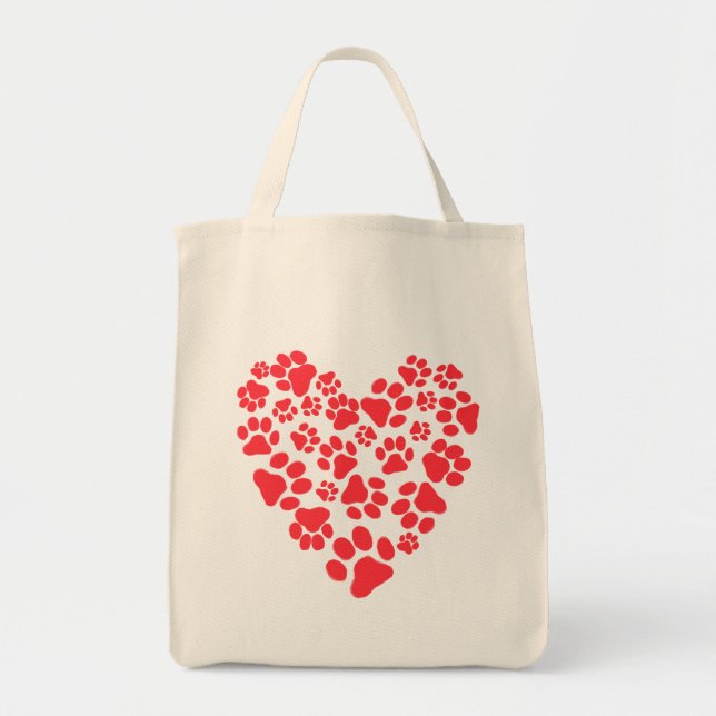 Dog or Cat Paw Prints Valentine Heart Tote Bag (Front)