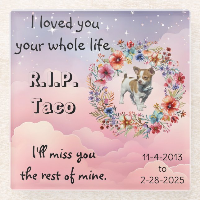 Dog or Cat Pet Sympathy Memorial Glass Coaster (Front)