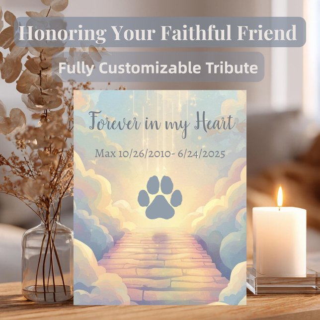 Dog or Cat Rainbow Bridge Memorial Plaque (Personalized Rainbow Bridge pet memorial plaque with custom name and dates. A lasting pet loss gift.)