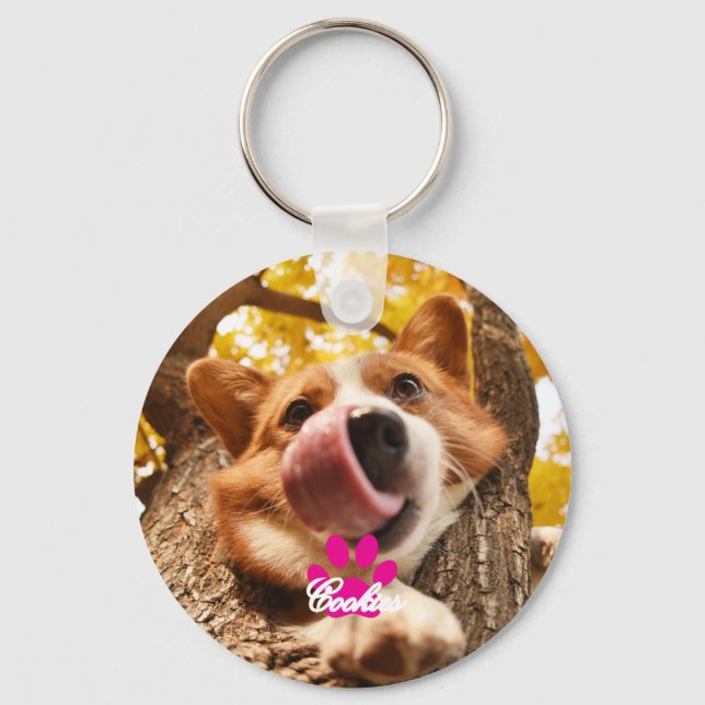 Dog Owner Personalised photo & Pet name Key Ring (Front)