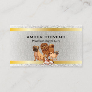 Dog Pack Animal Services Gold Damask Pattern Business Card