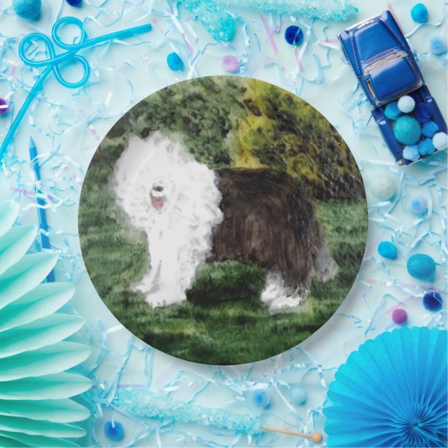 Dog Painting Old English Sheepdog Paper Plate (Party)