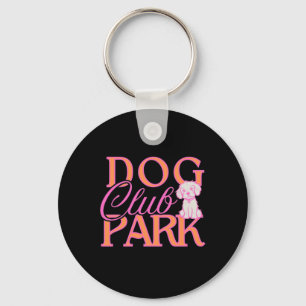Dog Park Club In Hot Pink And Orange – Cute Puppy  Key Ring