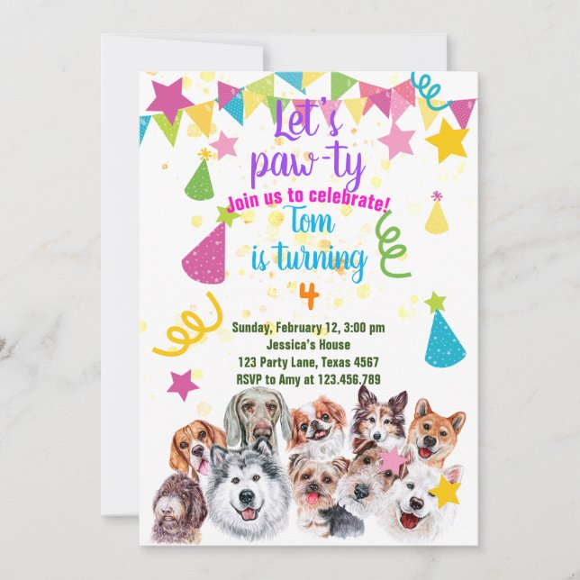 Dog party birthday  invitation (Front)