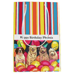 Dog Party Colourful Stripes Personalised Medium Gift Bag