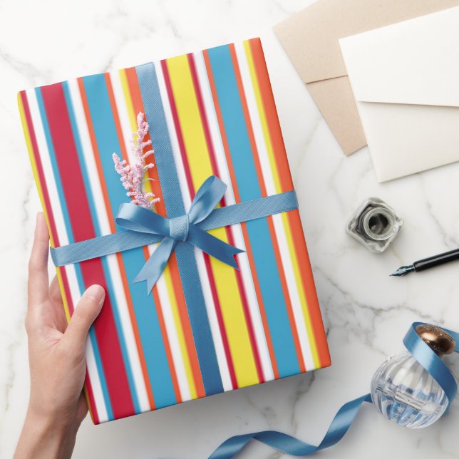 Dog Party Colourful Stripes Personalised Wrapping Paper (Gifting)