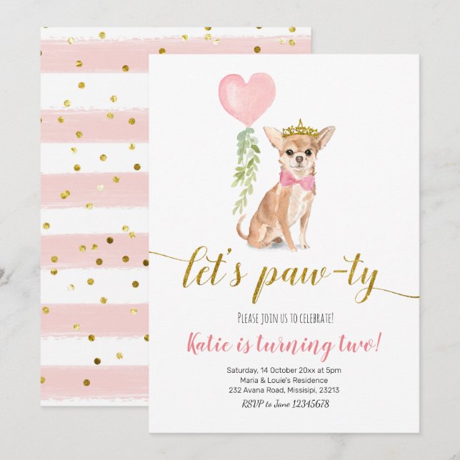 Dog Party Girl Chihuahua Invitation (Front/Back)