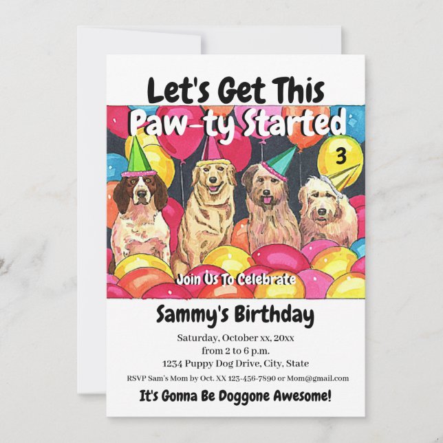 Dog Party Let's Get This Paw-Ty Started Birthday Invitation (Front)