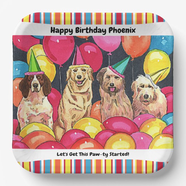 Dog Party Let's Get This Pawty Started Personalise Paper Plate (Front)