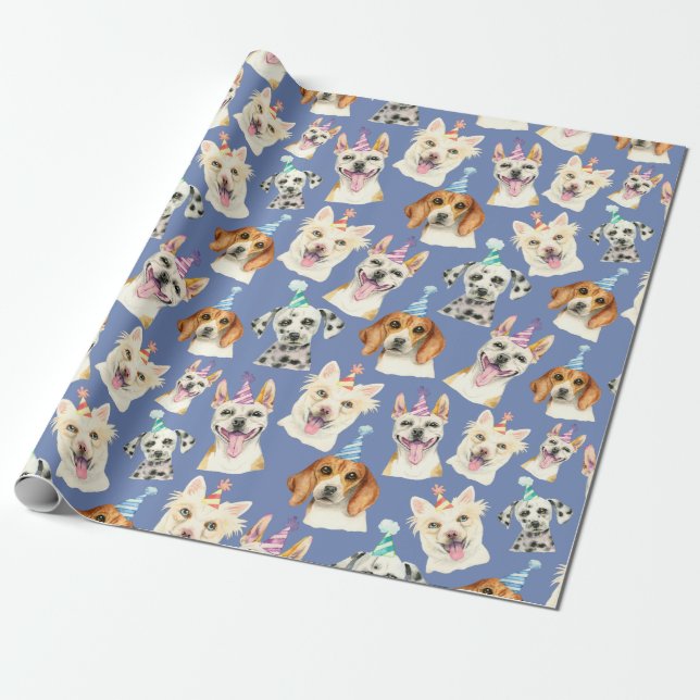Dog Party Pattern | Dog Lovers Birthday Wrapping Paper (Unrolled)