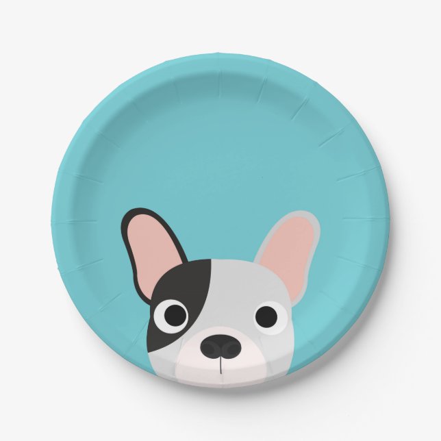Dog Party Turquoise Bulldog Dinner Paper Plates (Front)