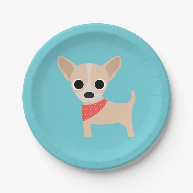 Dog Party Turquoise Chihuahua Dinner Paper Plates (Front)