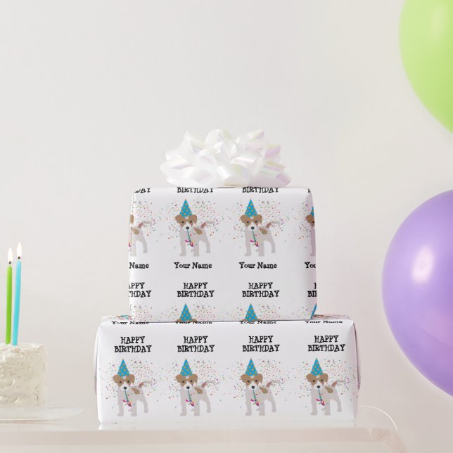 Dog Partying - Animals at Birthday Party Name Wrapping Paper (Party Gifts)