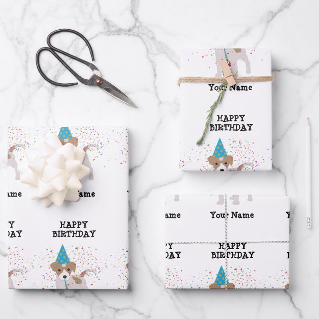 Dog Partying - Animals at Birthday Party Name Wrapping Paper Sheet (Front)