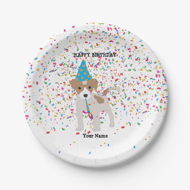 Dog Partying - Animals at Birthday Party Paper Plate (Front)