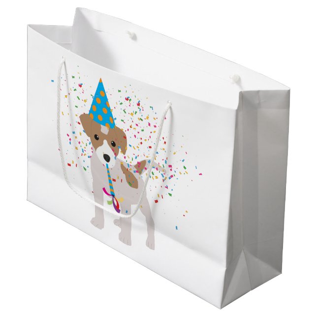 Dog Partying - Animals Puppy Having a Party Large Gift Bag (Front Angled)