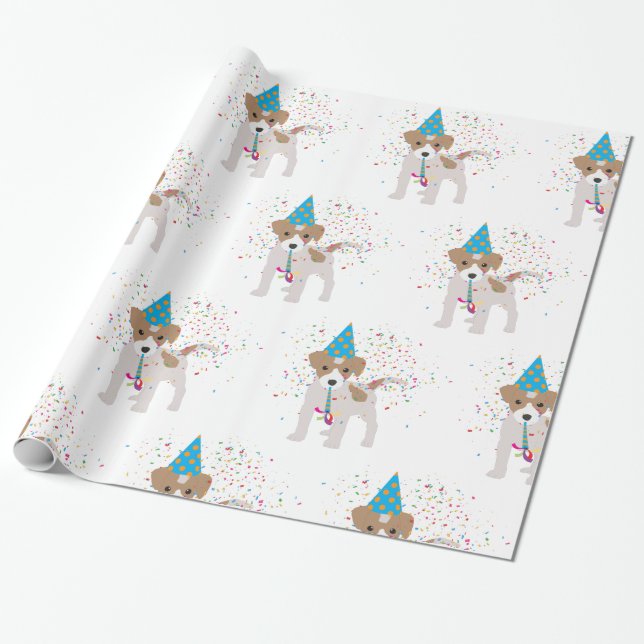 Dog Partying - Animals Puppy Having a Party Wrapping Paper (Unrolled)