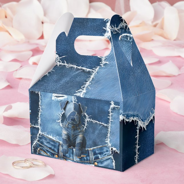 Dog Patchwork Art Denim Favour Box (Wedding)