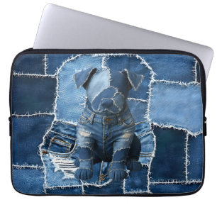 Dog Patchwork Art Denim Laptop Sleeve
