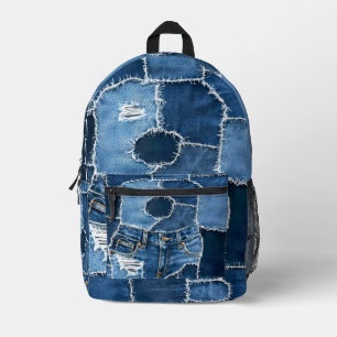 Dog Patchwork Art Denim Printed Backpack