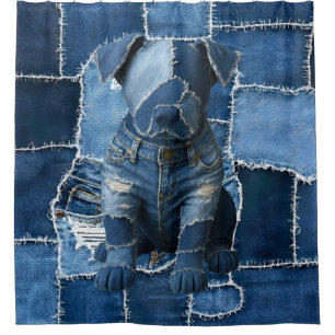 Dog Patchwork Art Denim Shower Curtain