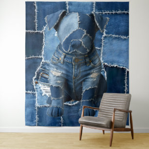 Dog Patchwork Art Denim Tapestry
