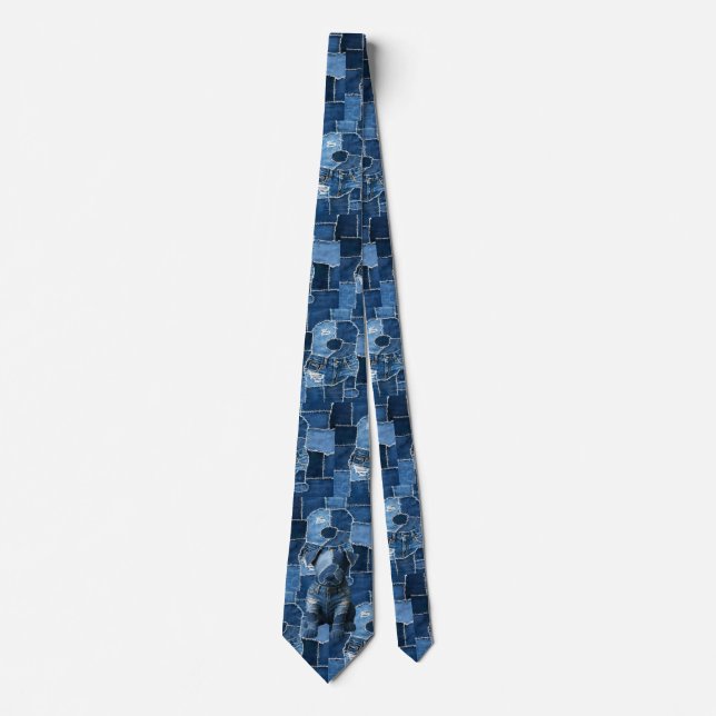 Dog Patchwork Art Denim Tie (Front)