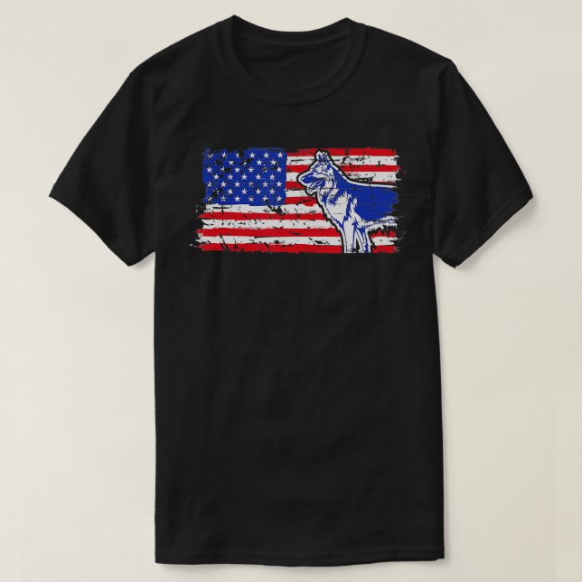 Dog Patriotic German Shepherd American Flag  - 1  T-Shirt (Design Front)