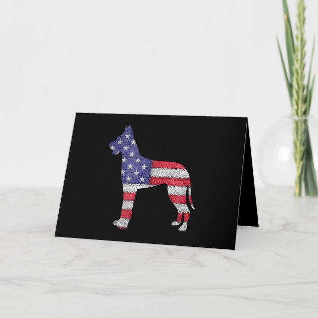 Dog |Patriotic Great Dane American Flag Embroidery Holiday Card (Front)